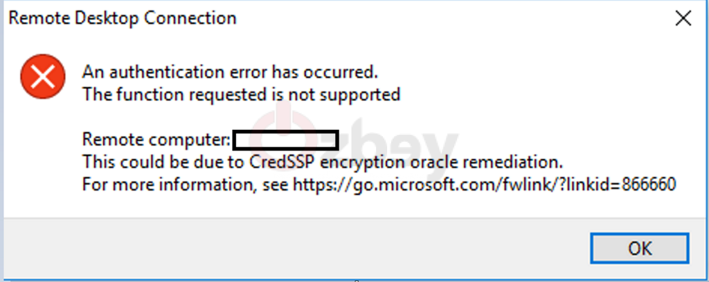 RDP Error connection. Ошибка оракула CREDSSP. An Error occurred during authentication. Internal auth Error. An error occurred during a connection
